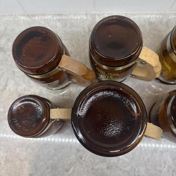 Lot of 9 Vintage Siesta Ware Souvenier Brown Barrel Glass Mugs w Wood Handles - Picture 11 of 13